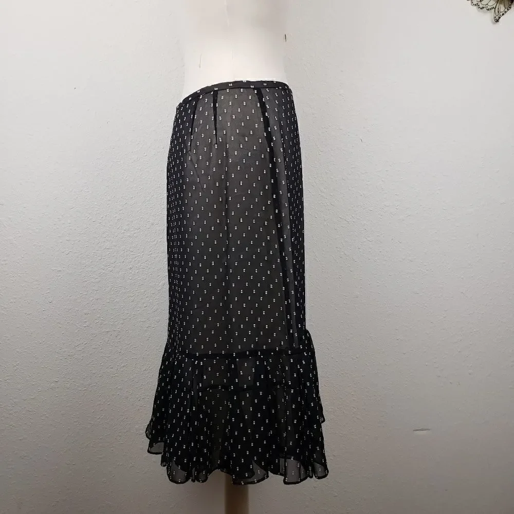 Ann Taylor loft sheer black patterned skirt ruffle